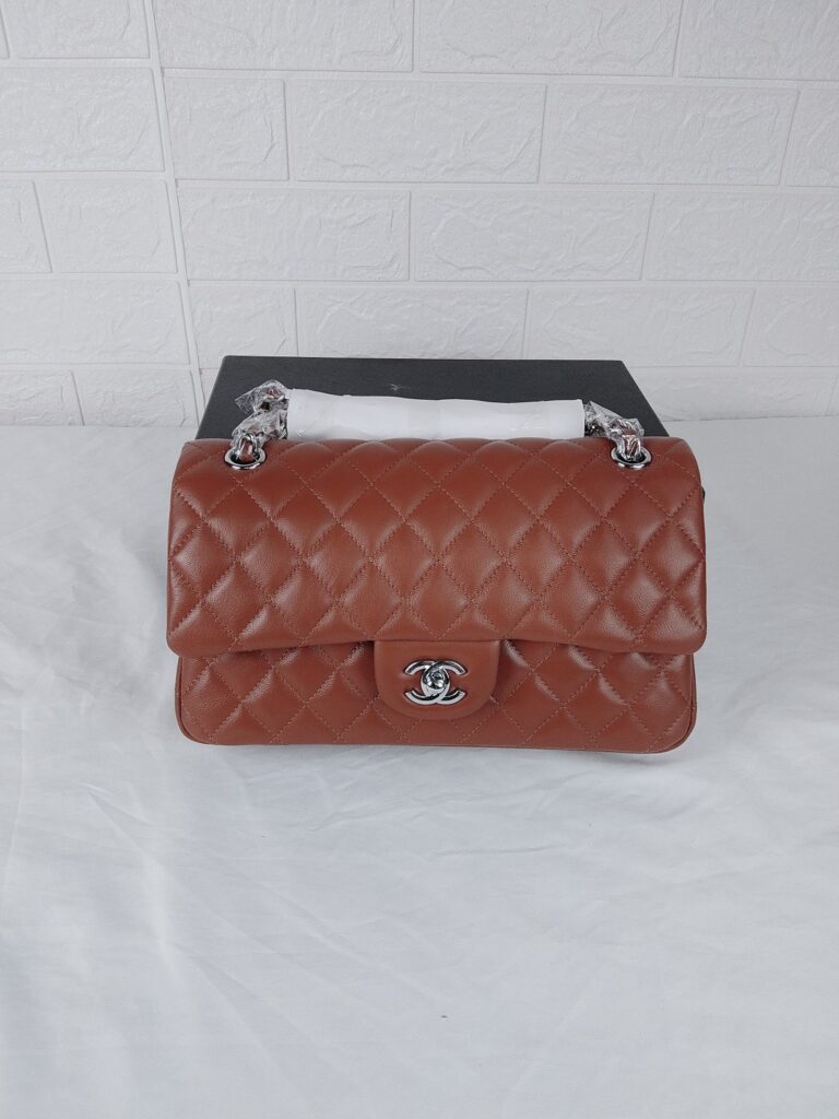 Chanel Classic Medium Lambskin Flap Brown And Silver 25Cm - Image 10