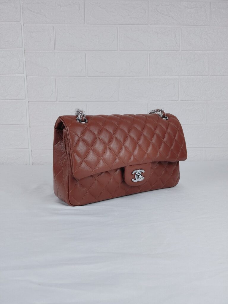 Chanel Classic Medium Lambskin Flap Brown And Silver 25Cm - Image 3