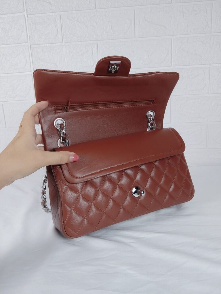 Chanel Classic Medium Lambskin Flap Brown And Silver 25Cm - Image 5