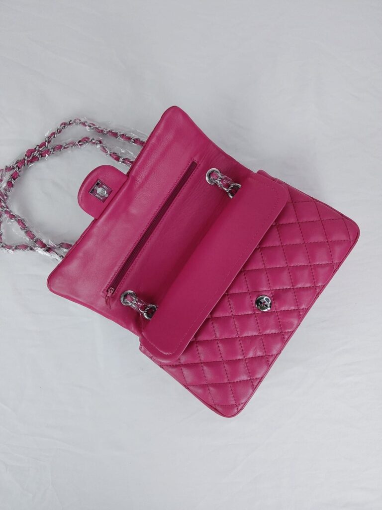 Chanel Classic Medium Lambskin Flap Pink And Silver 25Cm - Image 5