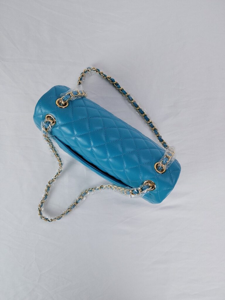 Chanel Classic Medium Lambskin Flap Bag Blue And Gold 25Cm - Image 5