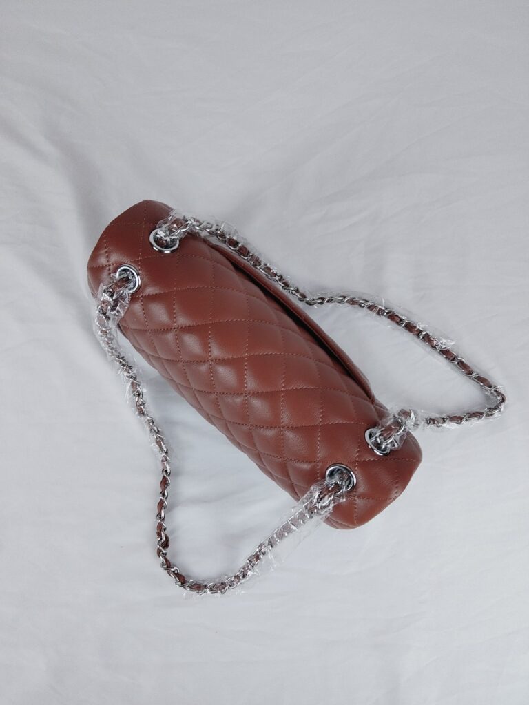 Chanel Classic Medium Lambskin Flap Brown And Silver 25Cm - Image 6