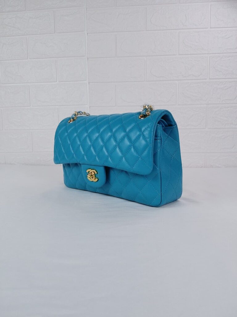 Chanel Classic Medium Lambskin Flap Bag Blue And Gold 25Cm - Image 6