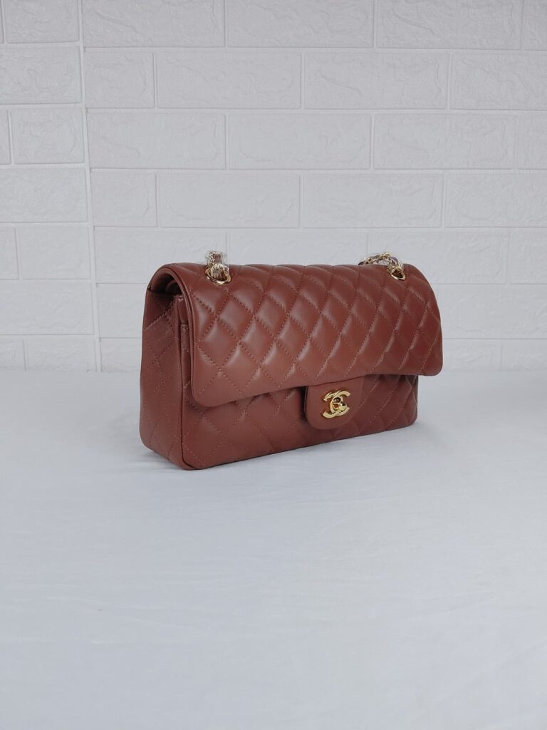 Chanel Classic Medium Lambskin Flap Brown And Gold 25Cm - Image 8