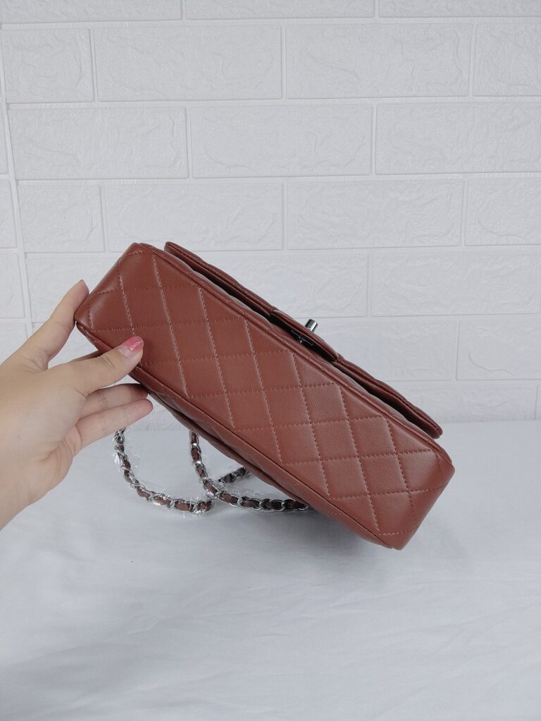 Chanel Classic Medium Lambskin Flap Brown And Silver 25Cm - Image 8