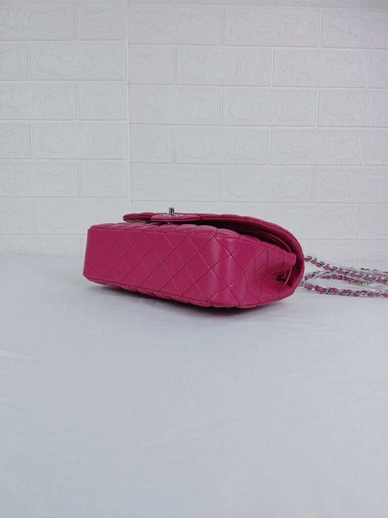 Chanel Classic Medium Lambskin Flap Pink And Silver 25Cm - Image 8