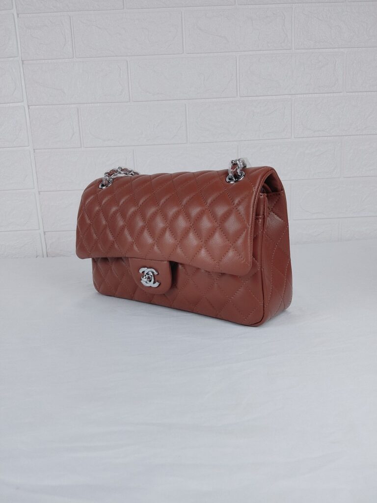 Chanel Classic Medium Lambskin Flap Brown And Silver 25Cm - Image 9