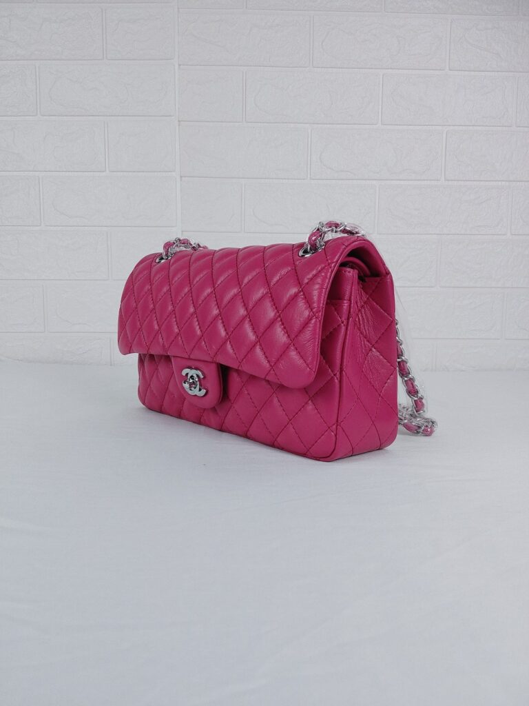 Chanel Classic Medium Lambskin Flap Pink And Silver 25Cm - Image 9