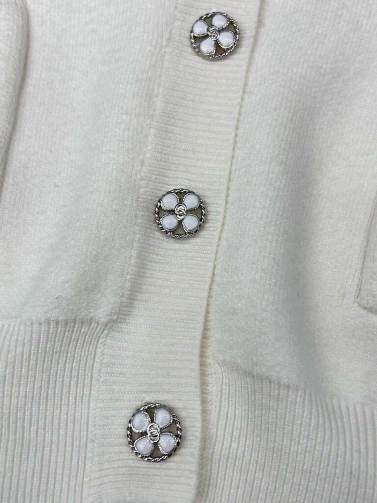 Chanel Knit Cardigan With Logo Beaded And Fashion Button In White - Image 6