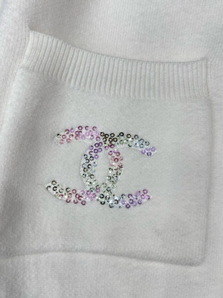 Chanel Knit Cardigan With Logo Beaded And Fashion Button In White - Image 5