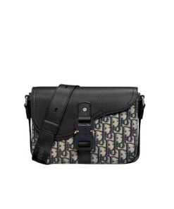 Dior Mini Saddle Bag With Strap Beige And Black Dior Oblique Jacquard And Black Grained Calfskin 23Cm 1Adpo049Yks H27E