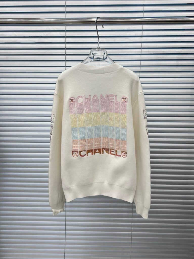 Chanel Knit Cardigan With Logo Beaded And Fashion Button In White - Image 3