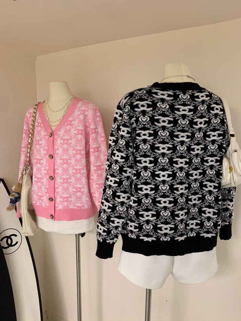 Chanel Knit Cardigan Cc Stylish Logo With Heart Pattern Black - Image 3