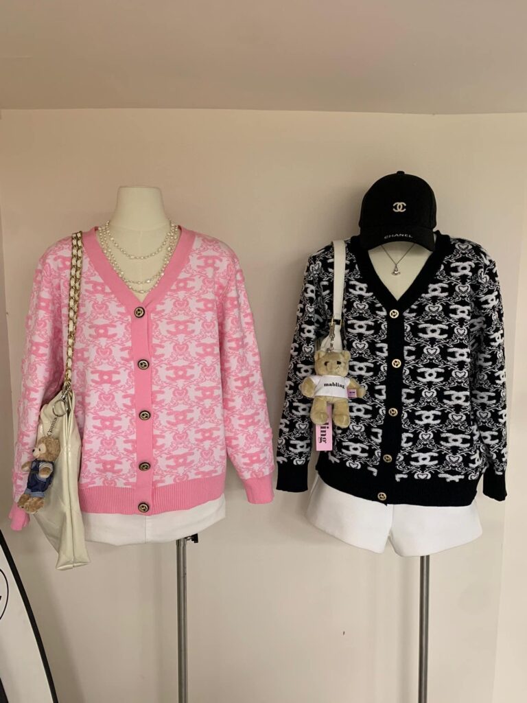 Chanel Knit Cardigan Cc Stylish Logo With Heart Pattern Black - Image 6