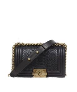Chanel Boy Flap Bag Snake Leather Black 25Cm