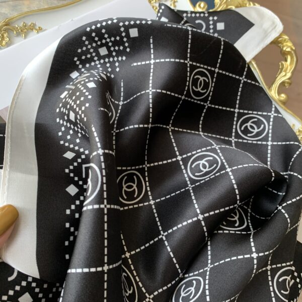 Chanel Square Scarf Silk Twill Black - Image 4