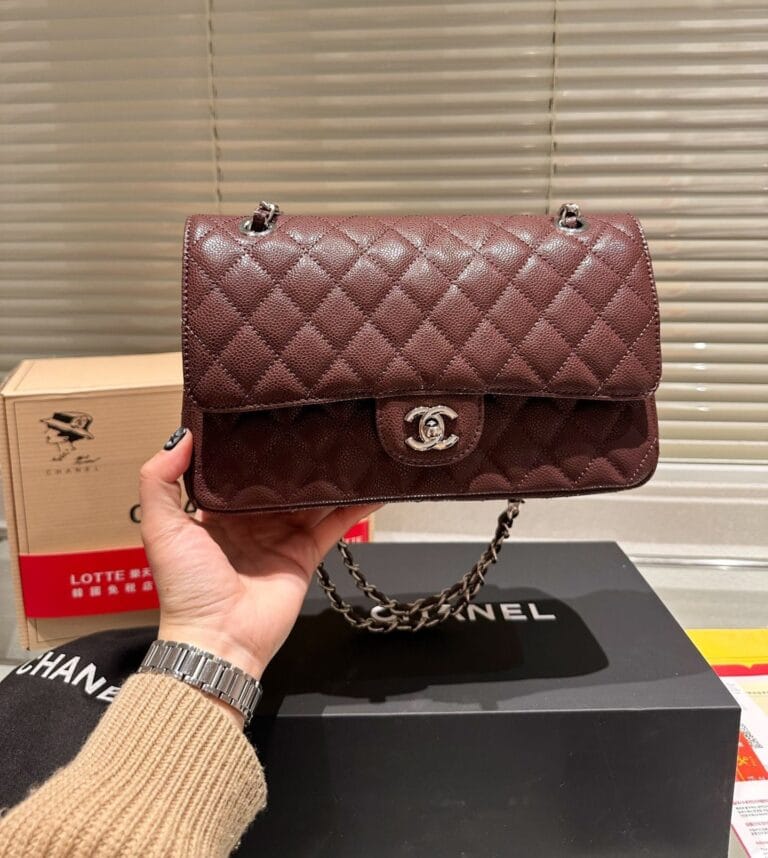 Chanel Medium Classic Flap Bag Silver Hardware Brown 26Cm A01113 - Image 2