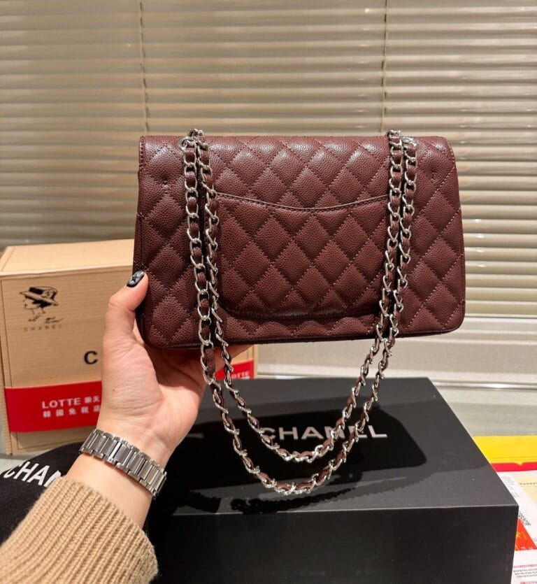 Chanel Medium Classic Flap Bag Silver Hardware Brown 26Cm A01113 - Image 3