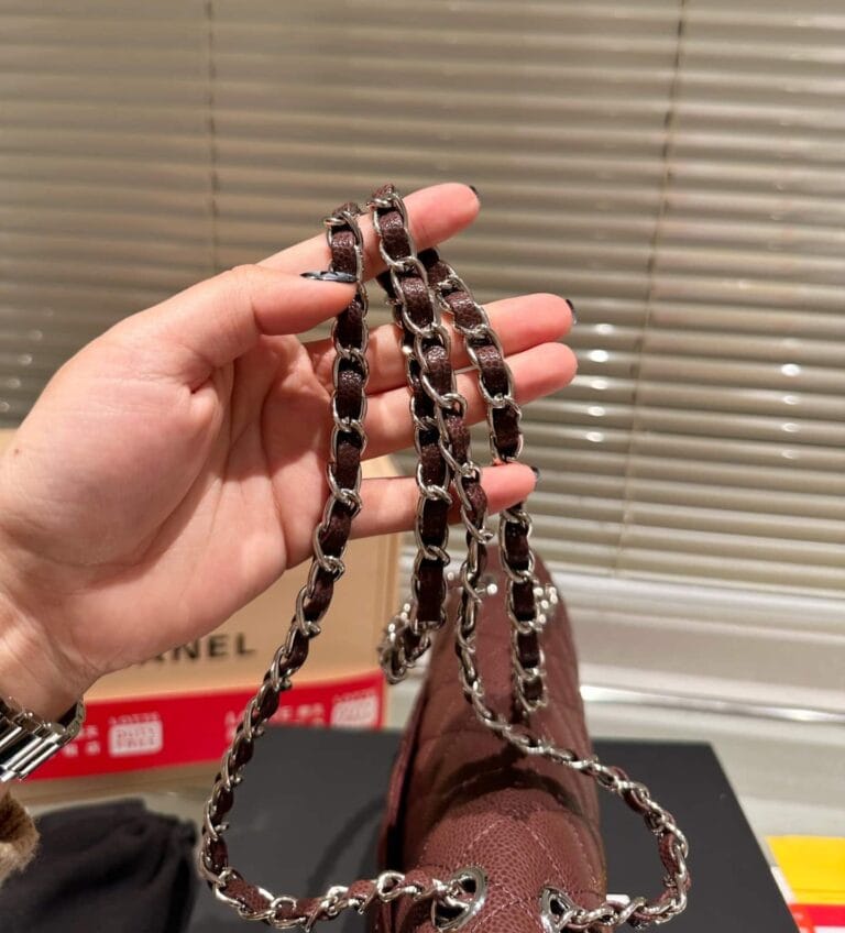 Chanel Medium Classic Flap Bag Silver Hardware Brown 26Cm A01113 - Image 7