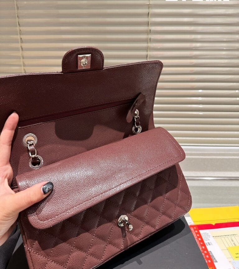 Chanel Medium Classic Flap Bag Silver Hardware Brown 26Cm A01113 - Image 5