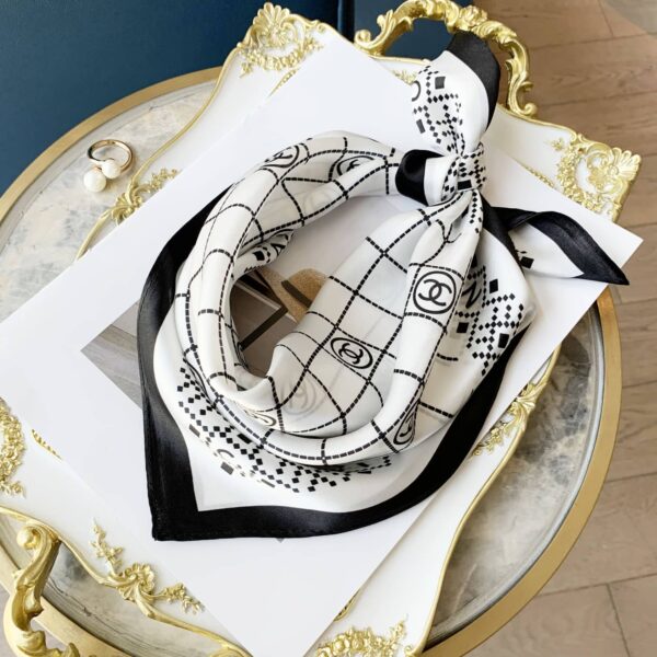 Chanel Square Scarf Silk Twill White - Image 4