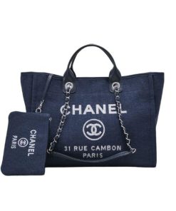 Chanel Deauville Shopping Tote Bag Dark Blue 39Cm