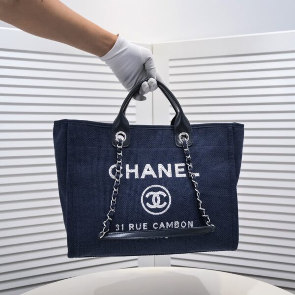 Chanel Deauville Shopping Tote Bag Dark Blue 39Cm - Image 3