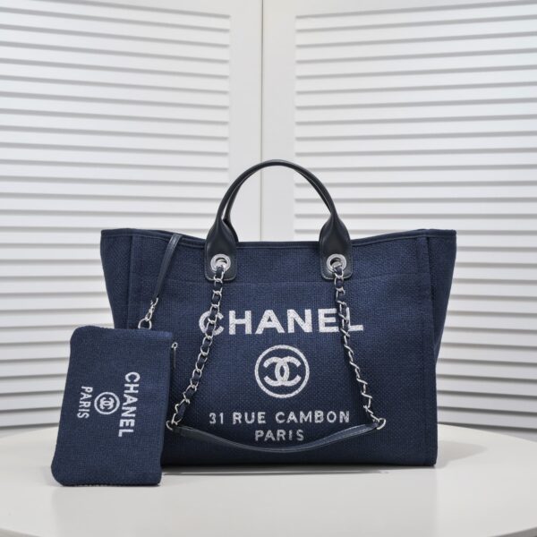 Chanel Deauville Shopping Tote Bag Dark Blue 39Cm - Image 7