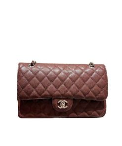 Chanel Medium Classic Flap Bag Silver Hardware Brown 26Cm A01113