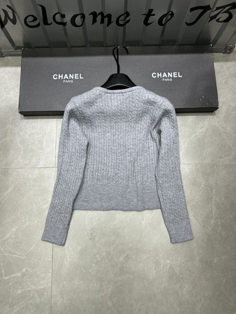 Chanel Camellia Floral Long Sleeve Button Knit Cardigan In Gray - Image 5