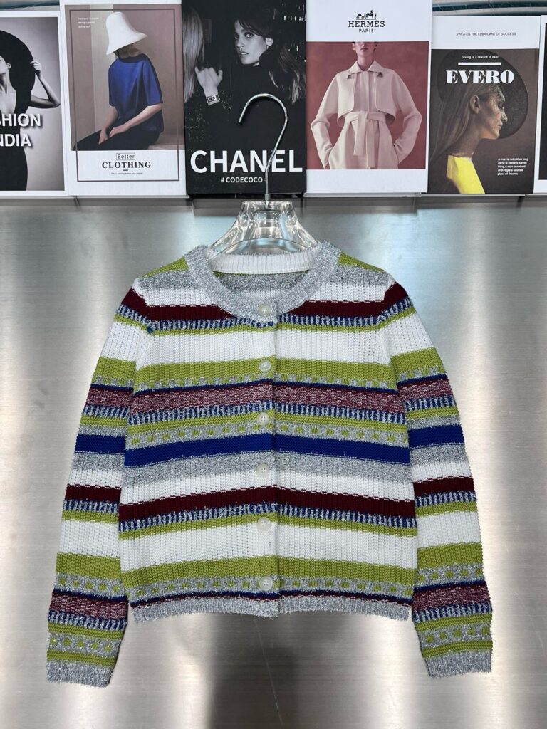 Chanel Striped Metallic Knit Cardigan Multi Color - Image 4