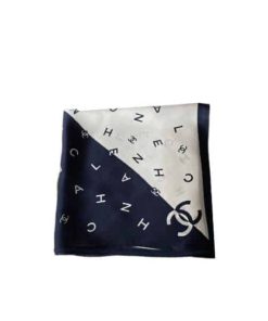 Chanel Multi Letters Square Silk Scarf White Blue