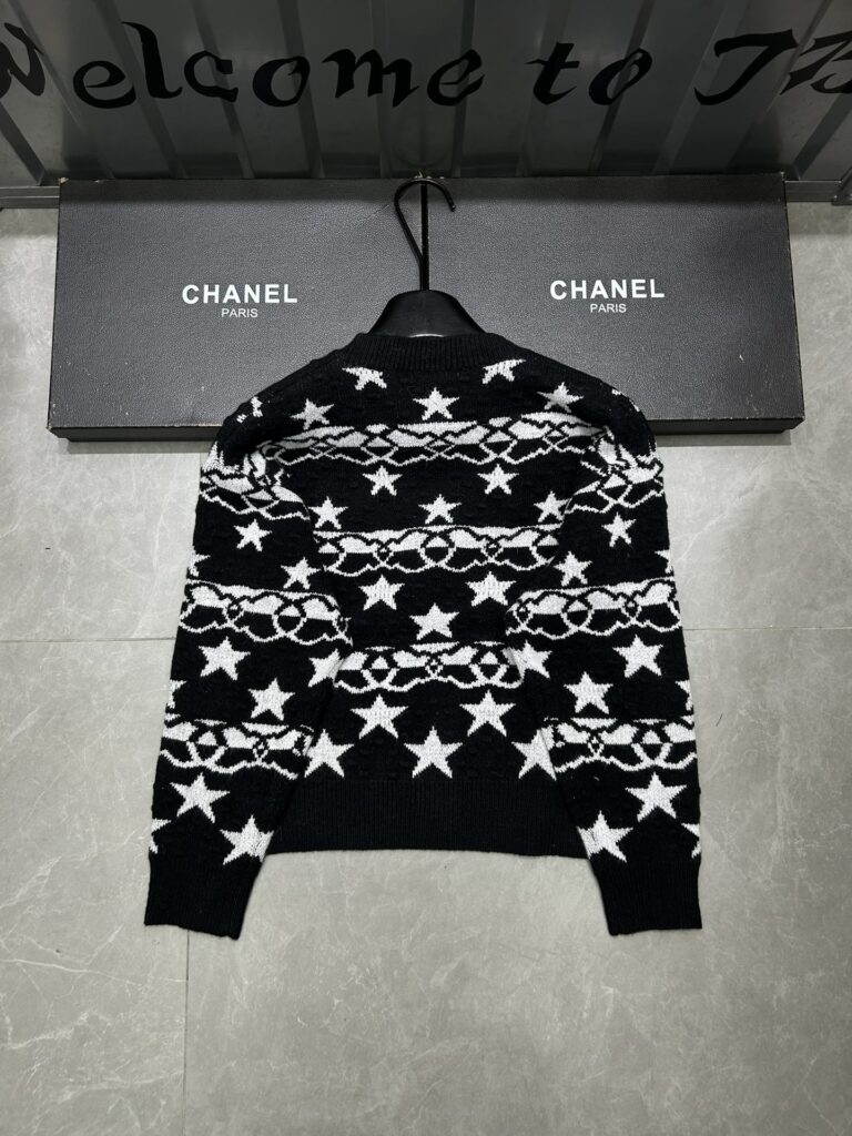 Chanel Star Pattern Printed Knit Cardigan In Black - Image 3
