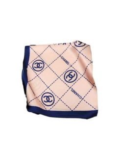 Chanel Cc Logo Silk Twill Square Scarf Blue Pink