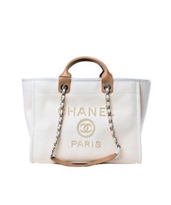 Chanel Shopping Bag With Pearls White 38Cm