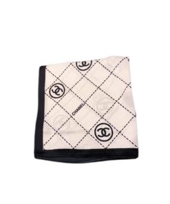 Chanel Cc Logo Silk Twill Square Scarf Black White