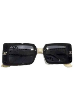 Chanel Rectangle Shiny Design Sunglasses Black White