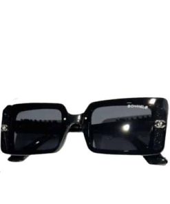 Chanel Rectangle Shiny Design Sunglasses Black