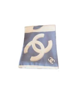Chanel Cc Logo Scarf Blue