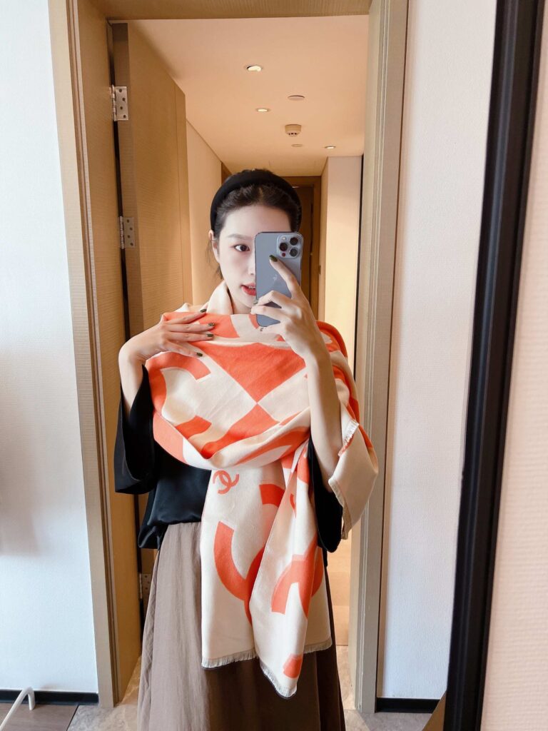 Chanel Cc Logo Scarf Orange - Image 3