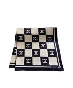 Chanel Square Motif Cc Logo Silk Scarf Black And White 70Cm