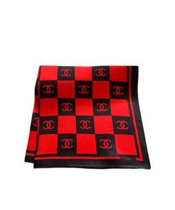 Chanel Square Motif Cc Logo Silk Scarf Red And Black 70Cm