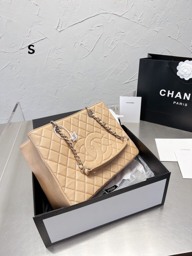 Chanel Grand Shopping Tote Bag Beige Caviar 34Cm - Image 3