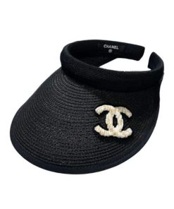 Chanel Straw Cc Visor Hat Black