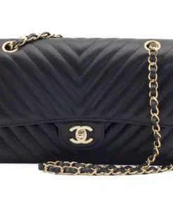 Chanel Black Chevron Medium Flap Bag 25Cm