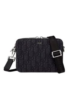 Dior Pouch With Shoulder Strap Black Oblique Jacquard 17Cm