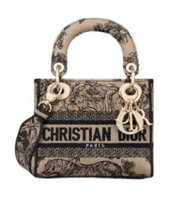 Dior Lady D Lite Bag Brown Toile De Jouy Embroidery 24Cm