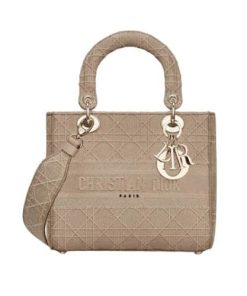 Dior Lady D Lite Bag Beige Cannage Embroidery 24Cm M0565Oreym919