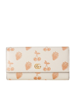 Gucci Long Wallet Gg Marmont Metallic Print Strawberry And Cherry Beige 19Cm 456116 9888