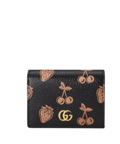 Gucci Gg Marmont Print Strawberry And Cherry Card Case Black Wallet 11Cm 456126 1T5Zg 9888